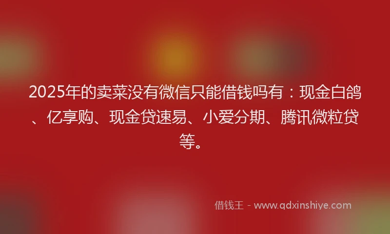 2025年的卖菜没有微信只能借钱吗有：现金白鸽、亿享购、现金贷速易、小爱分期、腾讯微粒贷等。