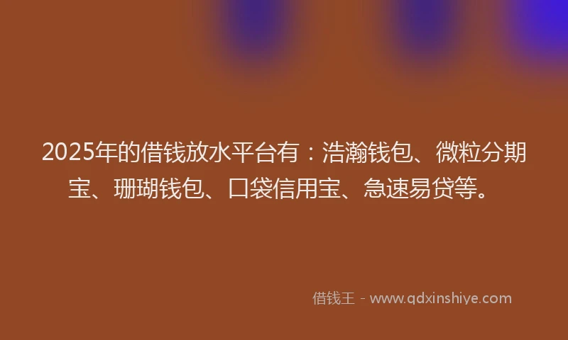 2025年的借钱放水平台有：浩瀚钱包、微粒分期宝、珊瑚钱包、口袋信用宝、急速易贷等。