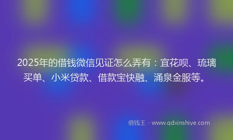 2025年的借钱微信见证怎么弄有：宜花呗、琉璃买单、小米贷款、借款宝快融、涌泉金服等。