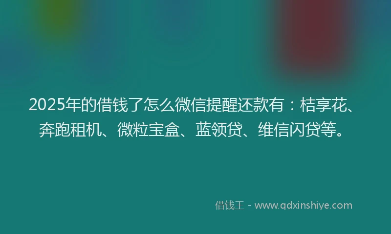 2025年的借钱了怎么微信提醒还款有：桔享花、奔跑租机、微粒宝盒、蓝领贷、维信闪贷等。