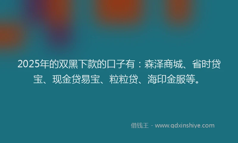 2025年的双黑下款的口子有：森泽商城、省时贷宝、现金贷易宝、粒粒贷、海印金服等。