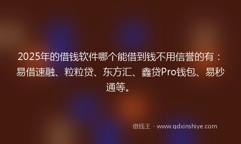 2025年的借钱软件哪个能借到钱不用信誉的有：易借速融、粒粒贷、东方汇、鑫贷Pro钱包、易秒通等。