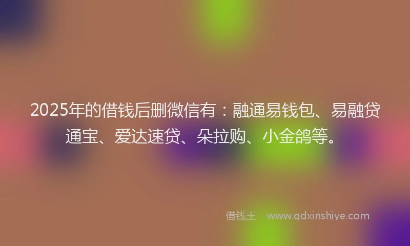 2025年的借钱后删微信有：融通易钱包、易融贷通宝、爱达速贷、朵拉购、小金鸽等。