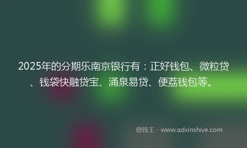 2025年的分期乐南京银行有：正好钱包、微粒贷、钱袋快融贷宝、涌泉易贷、便荔钱包等。