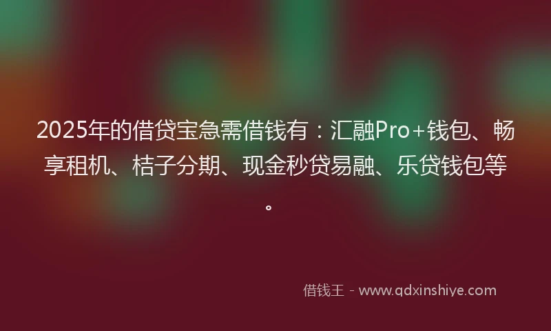 2025年的借贷宝急需借钱有：汇融Pro+钱包、畅享租机、桔子分期、现金秒贷易融、乐贷钱包等。