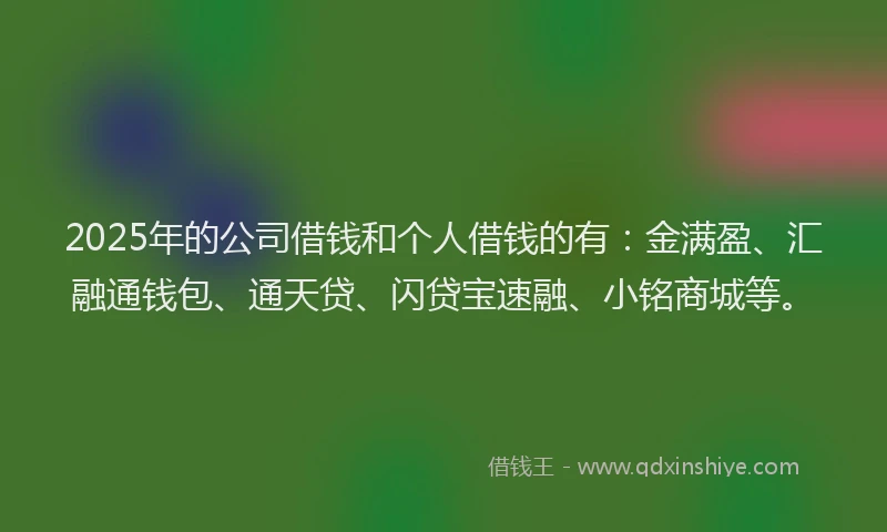 2025年的公司借钱和个人借钱的有：金满盈、汇融通钱包、通天贷、闪贷宝速融、小铭商城等。