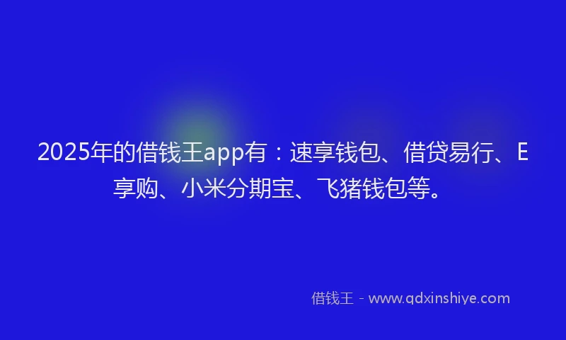 2025年的借钱王app有：速享钱包、借贷易行、E享购、小米分期宝、飞猪钱包等。