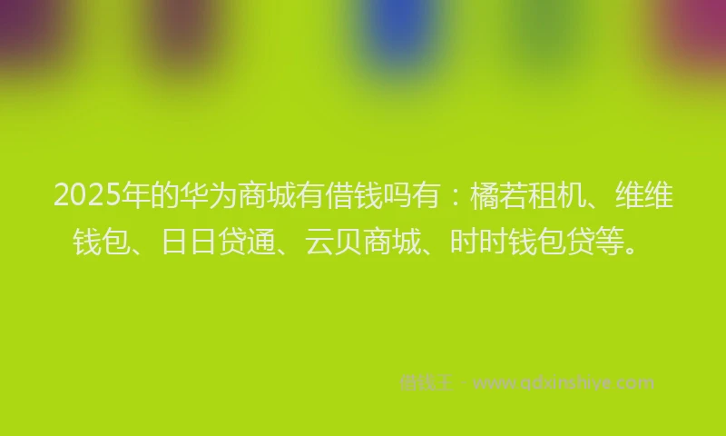 2025年的华为商城有借钱吗有：橘若租机、维维钱包、日日贷通、云贝商城、时时钱包贷等。