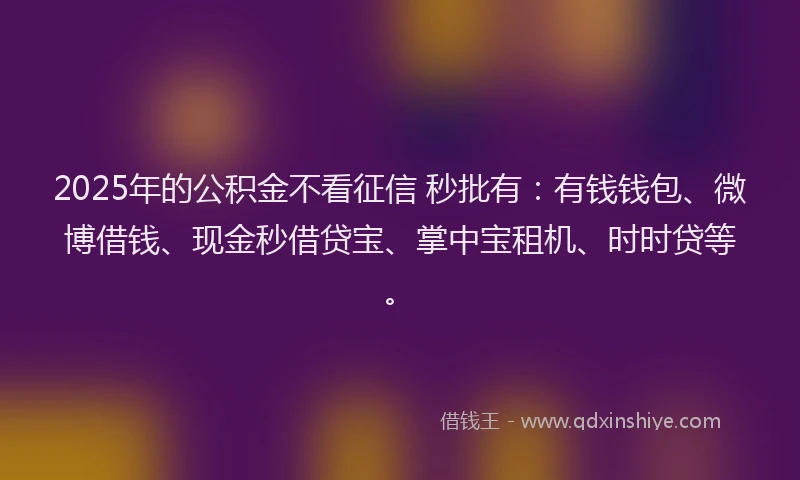 2025年的公积金不看征信 秒批有：有钱钱包、微博借钱、现金秒借贷宝、掌中宝租机、时时贷等。