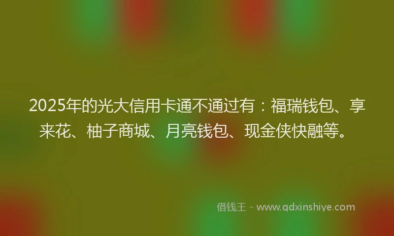 2025年的光大信用卡通不通过有：福瑞钱包、享来花、柚子商城、月亮钱包、现金侠快融等。