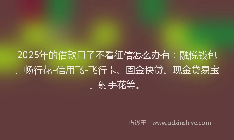 2025年的借款口子不看征信怎么办有：融悦钱包、畅行花-信用飞-飞行卡、固金快贷、现金贷易宝、射手花等。