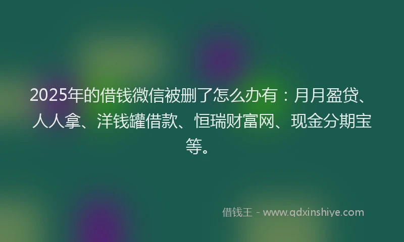 2025年的借钱微信被删了怎么办有：月月盈贷、人人拿、洋钱罐借款、恒瑞财富网、现金分期宝等。