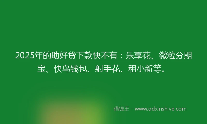 2025年的助好贷下款快不有：乐享花、微粒分期宝、快鸟钱包、射手花、租小新等。