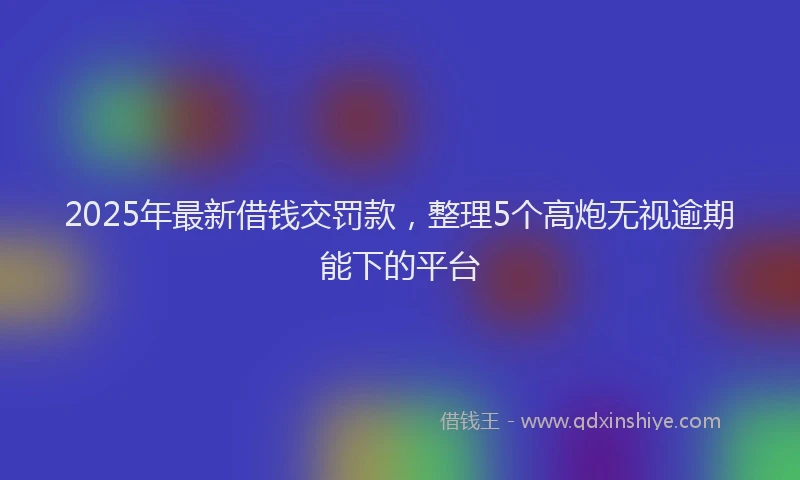 2025年最新借钱交罚款，整理5个高炮无视逾期能下的平台