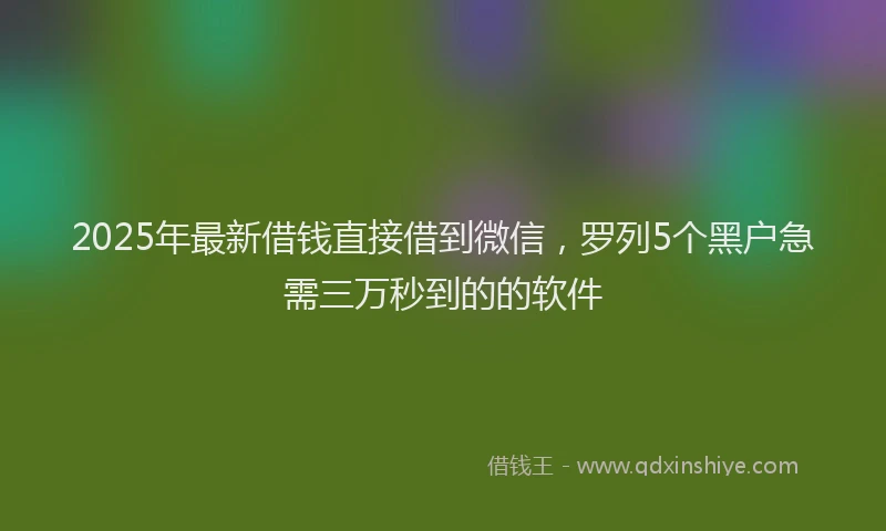2025年最新借钱直接借到微信，罗列5个黑户急需三万秒到的的软件