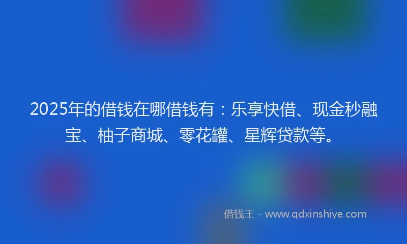 2025年的借钱在哪借钱有：乐享快借、现金秒融宝、柚子商城、零花罐、星辉贷款等。