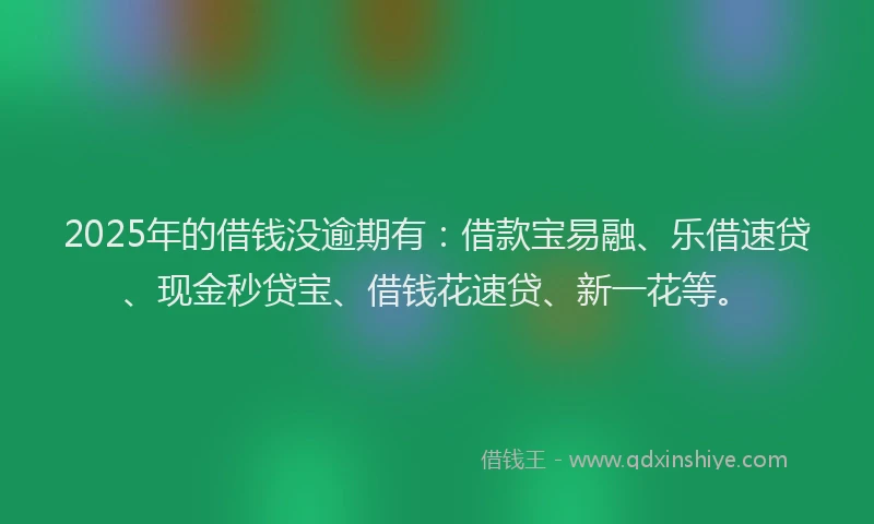 2025年的借钱没逾期有：借款宝易融、乐借速贷、现金秒贷宝、借钱花速贷、新一花等。