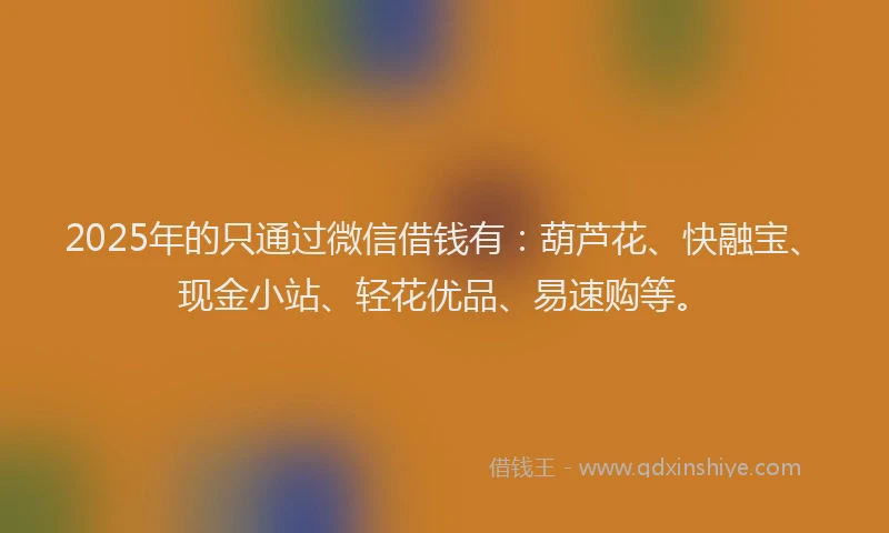 2025年的只通过微信借钱有：葫芦花、快融宝、现金小站、轻花优品、易速购等。