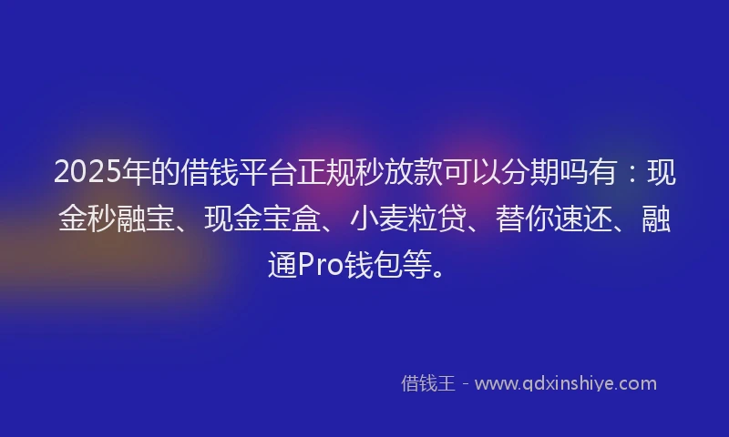 2025年的借钱平台正规秒放款可以分期吗有：现金秒融宝、现金宝盒、小麦粒贷、替你速还、融通Pro钱包等。