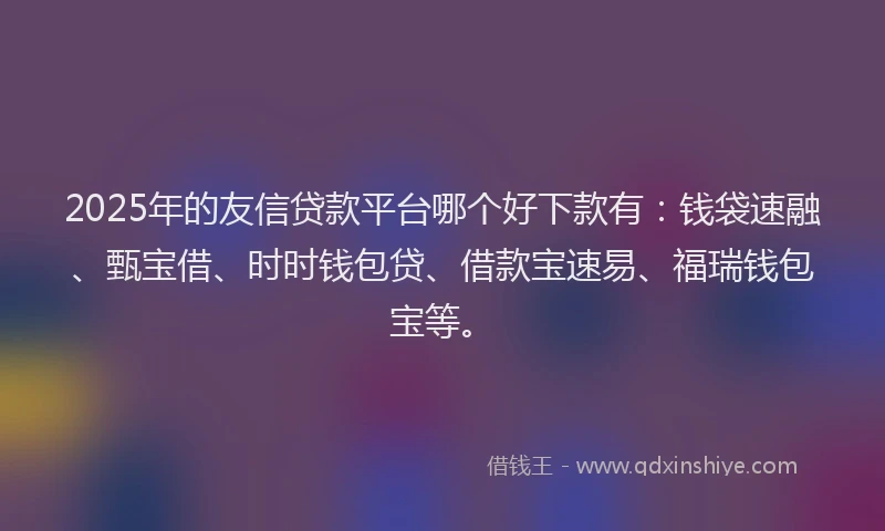 2025年的友信贷款平台哪个好下款有：钱袋速融、甄宝借、时时钱包贷、借款宝速易、福瑞钱包宝等。