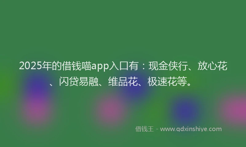 2025年的借钱喵app入口有：现金侠行、放心花、闪贷易融、维品花、极速花等。