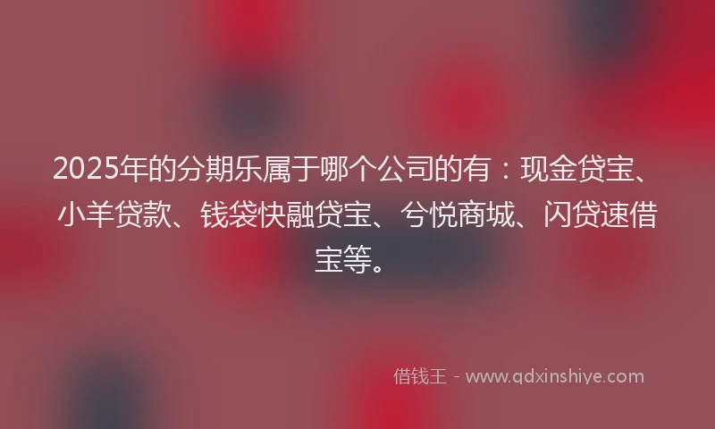 2025年的分期乐属于哪个公司的有：现金贷宝、小羊贷款、钱袋快融贷宝、兮悦商城、闪贷速借宝等。
