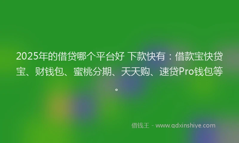 2025年的借贷哪个平台好 下款快有：借款宝快贷宝、财钱包、蜜桃分期、天天购、速贷Pro钱包等。