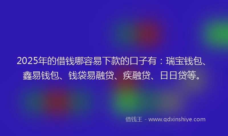 2025年的借钱哪容易下款的口子有：瑞宝钱包、鑫易钱包、钱袋易融贷、疾融贷、日日贷等。
