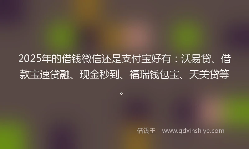 2025年的借钱微信还是支付宝好有：沃易贷、借款宝速贷融、现金秒到、福瑞钱包宝、天美贷等。
