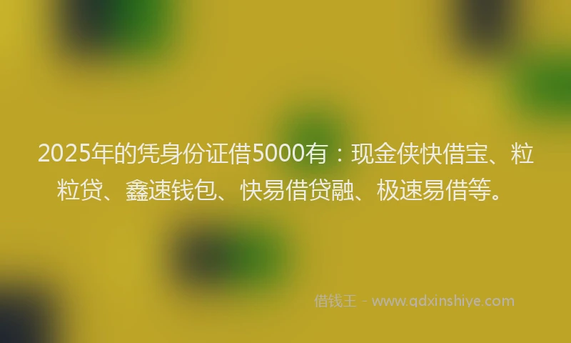 2025年的凭身份证借5000有：现金侠快借宝、粒粒贷、鑫速钱包、快易借贷融、极速易借等。