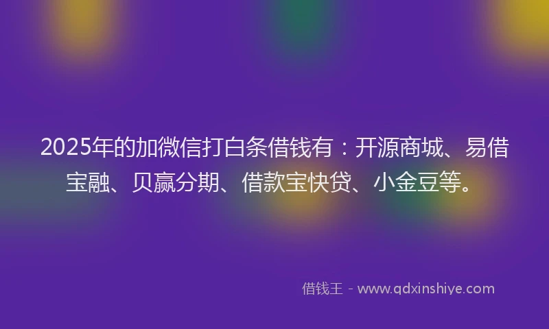 2025年的加微信打白条借钱有：开源商城、易借宝融、贝赢分期、借款宝快贷、小金豆等。