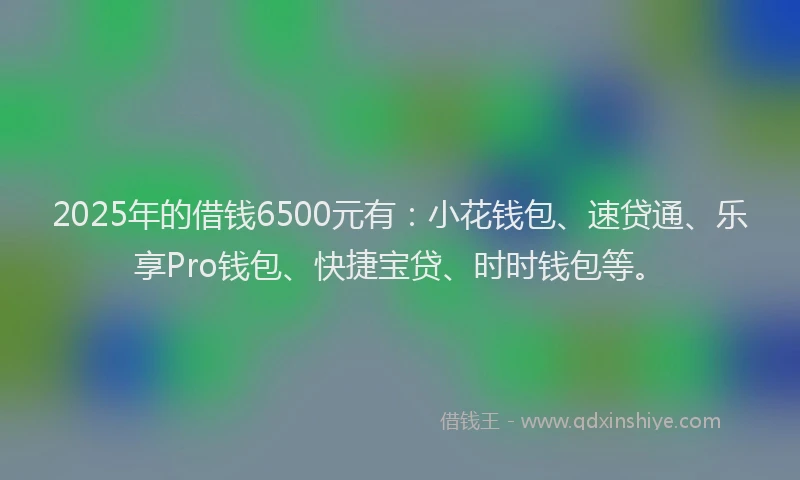 2025年的借钱6500元有：小花钱包、速贷通、乐享Pro钱包、快捷宝贷、时时钱包等。