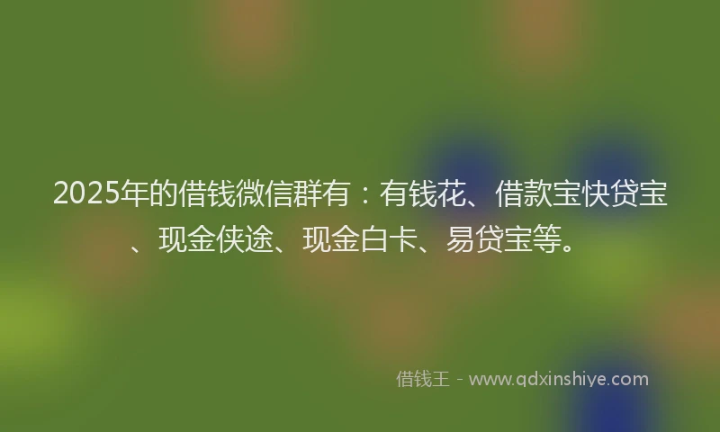 2025年的借钱微信群有：有钱花、借款宝快贷宝、现金侠途、现金白卡、易贷宝等。