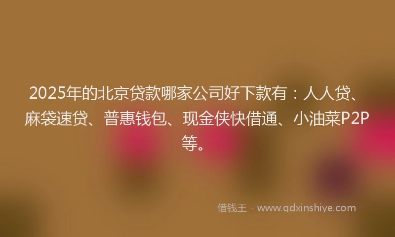 2025年的北京贷款哪家公司好下款有：人人贷、麻袋速贷、普惠钱包、现金侠快借通、小油菜P2P等。