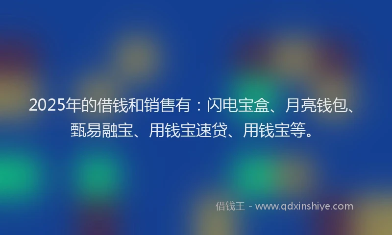 2025年的借钱和销售有：闪电宝盒、月亮钱包、甄易融宝、用钱宝速贷、用钱宝等。