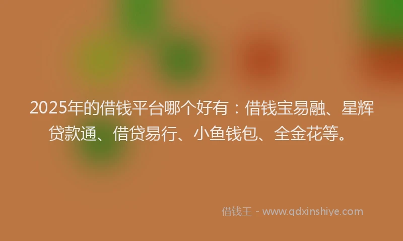 2025年的借钱平台哪个好有：借钱宝易融、星辉贷款通、借贷易行、小鱼钱包、全金花等。