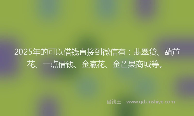 2025年的可以借钱直接到微信有：翡翠贷、葫芦花、一点借钱、金瀛花、金芒果商城等。