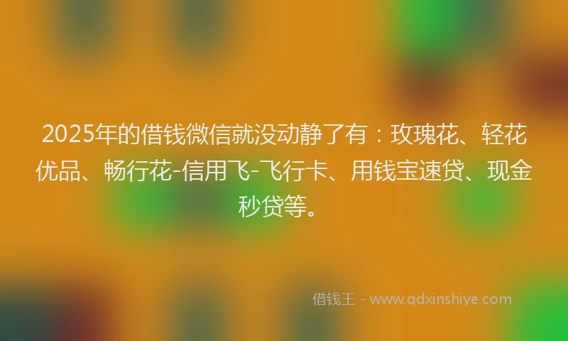 2025年的借钱微信就没动静了有：玫瑰花、轻花优品、畅行花-信用飞-飞行卡、用钱宝速贷、现金秒贷等。