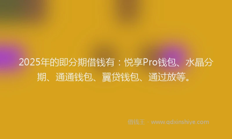 2025年的即分期借钱有：悦享Pro钱包、水晶分期、通通钱包、翼贷钱包、通过放等。