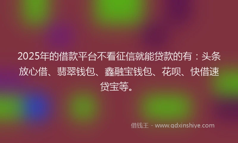 2025年的借款平台不看征信就能贷款的有：头条放心借、翡翠钱包、鑫融宝钱包、花呗、快借速贷宝等。