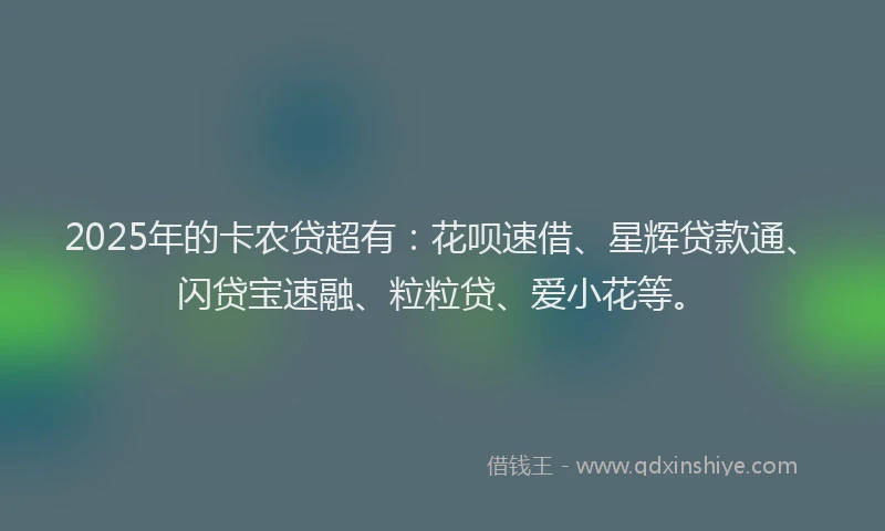 2025年的卡农贷超有：花呗速借、星辉贷款通、闪贷宝速融、粒粒贷、爱小花等。