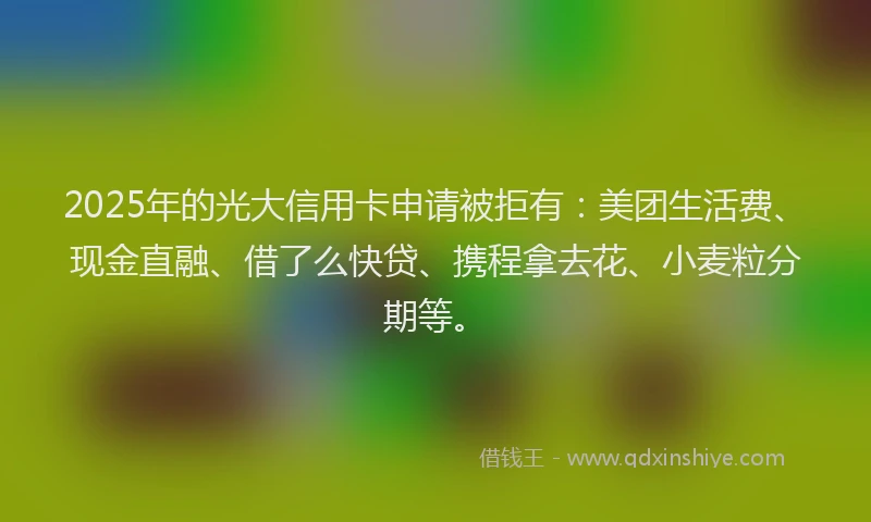 2025年的光大信用卡申请被拒有：美团生活费、现金直融、借了么快贷、携程拿去花、小麦粒分期等。