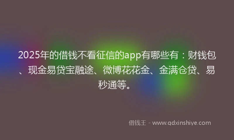 2025年的借钱不看征信的app有哪些有：财钱包、现金易贷宝融途、微博花花金、金满仓贷、易秒通等。