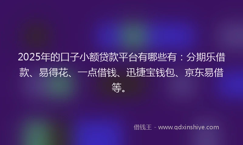 2025年的口子小额贷款平台有哪些有：分期乐借款、易得花、一点借钱、迅捷宝钱包、京东易借等。