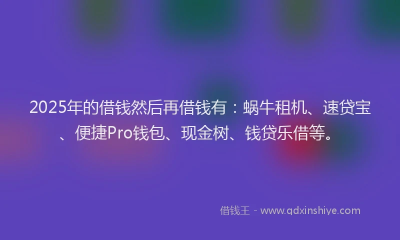 2025年的借钱然后再借钱有：蜗牛租机、速贷宝、便捷Pro钱包、现金树、钱贷乐借等。