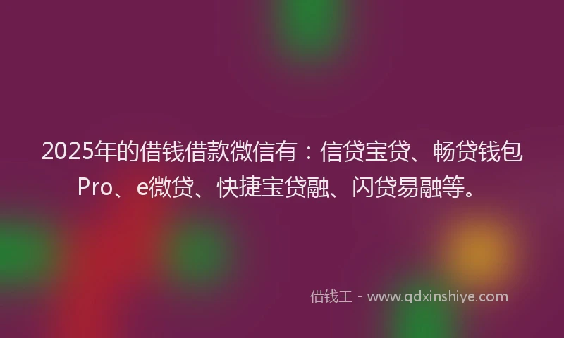 2025年的借钱借款微信有：信贷宝贷、畅贷钱包Pro、e微贷、快捷宝贷融、闪贷易融等。