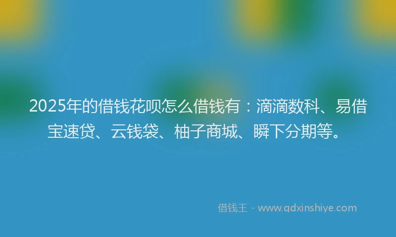 2025年的借钱花呗怎么借钱有：滴滴数科、易借宝速贷、云钱袋、柚子商城、瞬下分期等。
