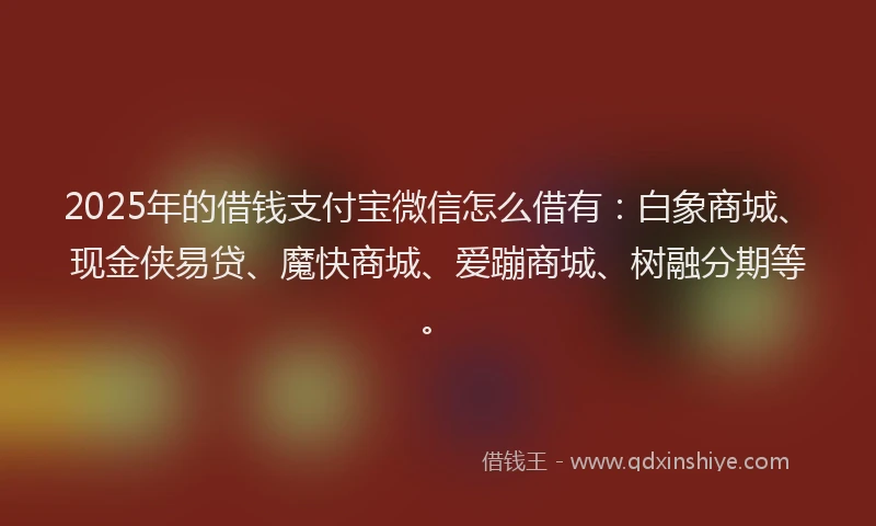 2025年的借钱支付宝微信怎么借有：白象商城、现金侠易贷、魔快商城、爱蹦商城、树融分期等。