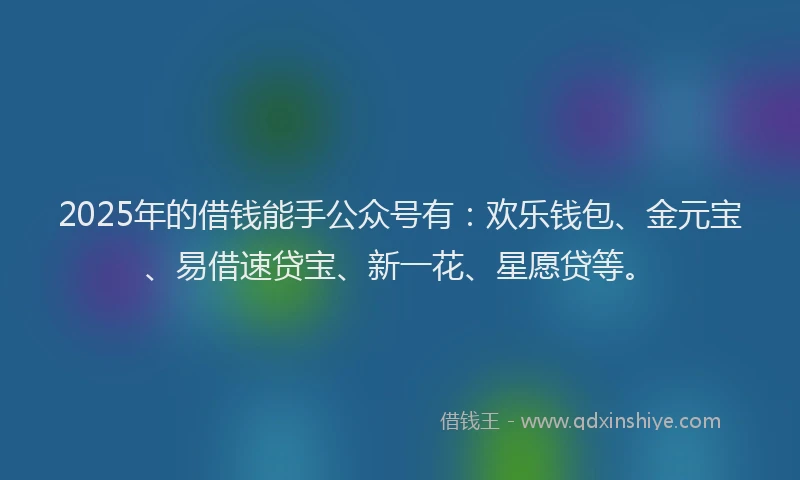 2025年的借钱能手公众号有：欢乐钱包、金元宝、易借速贷宝、新一花、星愿贷等。