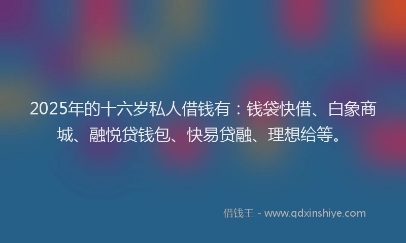 2025年的十六岁私人借钱有：钱袋快借、白象商城、融悦贷钱包、快易贷融、理想给等。